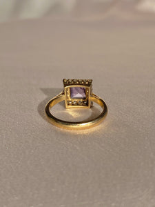 Vintage 9k Square Amethyst Diamond Ring 1964