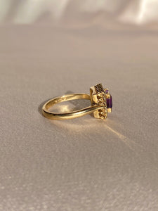Vintage 9k Square Amethyst Diamond Ring 1964