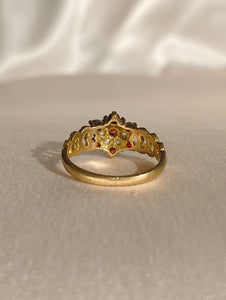 Vintage 9k Garnet Pearl Cluster Heart Ring 1970