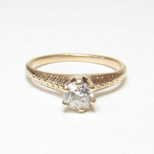 Antique 14k Solitaire Old European Diamond Engagement Ring 1930