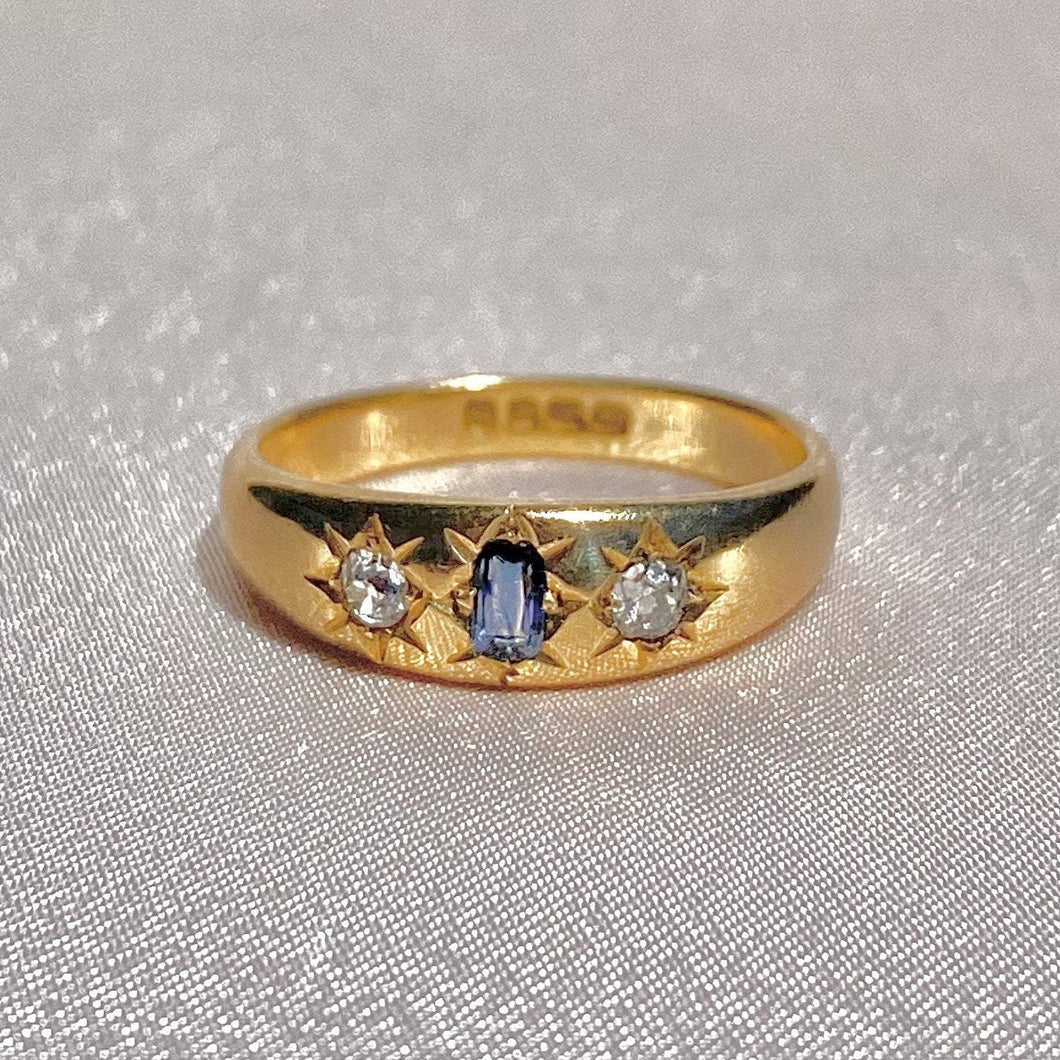 Antique 18k Unheated Sapphire Diamond Gypsy Ring 1897