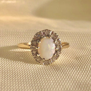 Vintage 9k Opal Diamond Cluster Halo Ring
