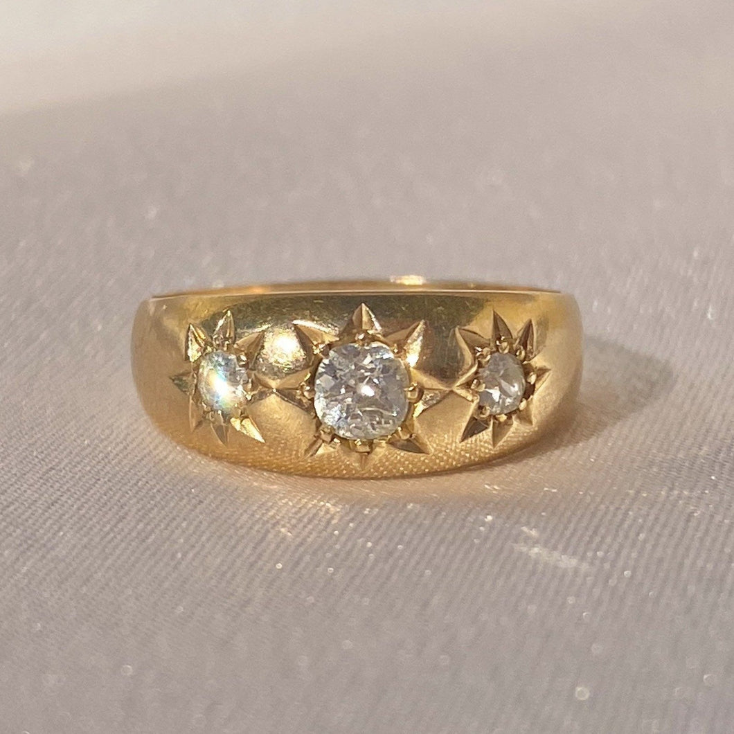 Antique 18k Gypsy Diamond Trilogy Starburst Ring 1897