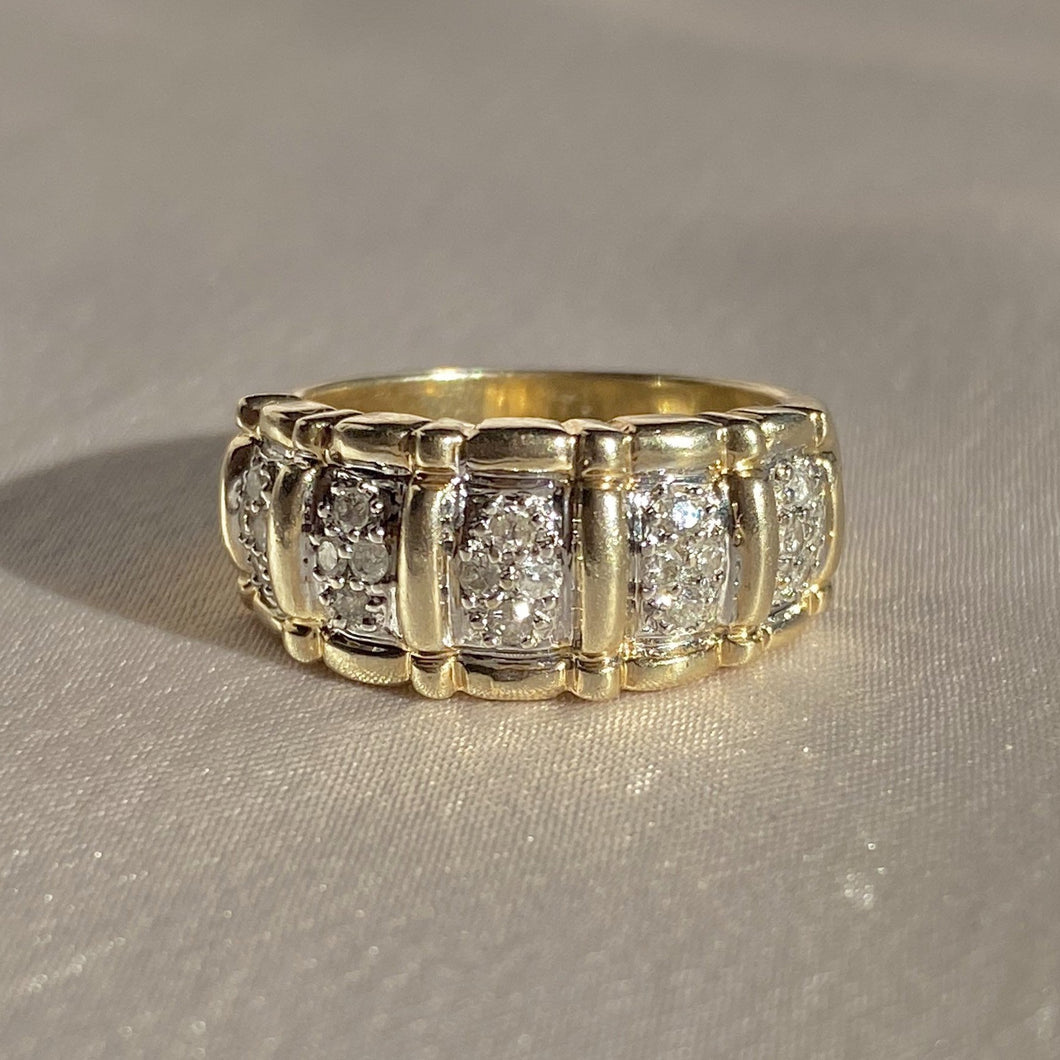 Vintage 9k Diamond Paneled Chunky Ring