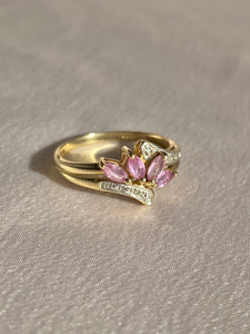 Vintage 9k Diamond Pink Topaz Lotus Ring