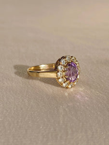 Vintage 9k Oval Amethyst Diamond Ring 1992