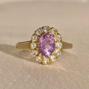 Vintage 9k Oval Amethyst Diamond Ring 1992