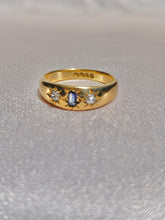 Load image into Gallery viewer, Antique 18k Unheated Sapphire Diamond Gypsy Ring 1897
