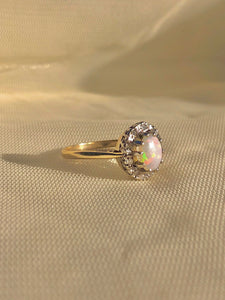 Vintage 9k Opal Diamond Cluster Halo Ring