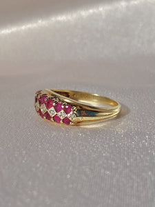 Vintage 9k Ruby Diamond Graduated Dome Ring