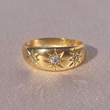 Load image into Gallery viewer, Antique 18k Gypsy Diamond Starburst Trilogy Ring 1907
