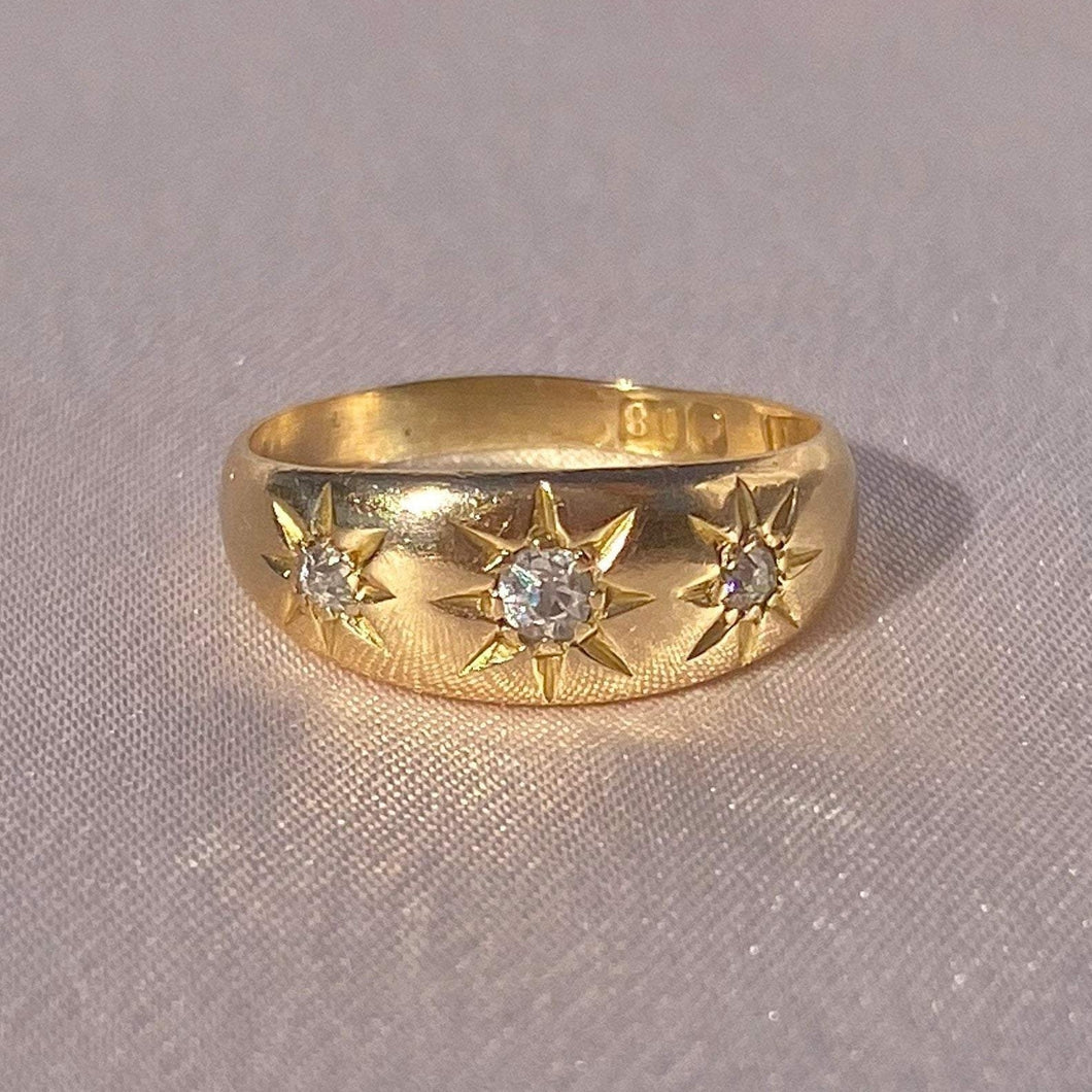 Antique 18k Gypsy Diamond Starburst Trilogy Ring 1907