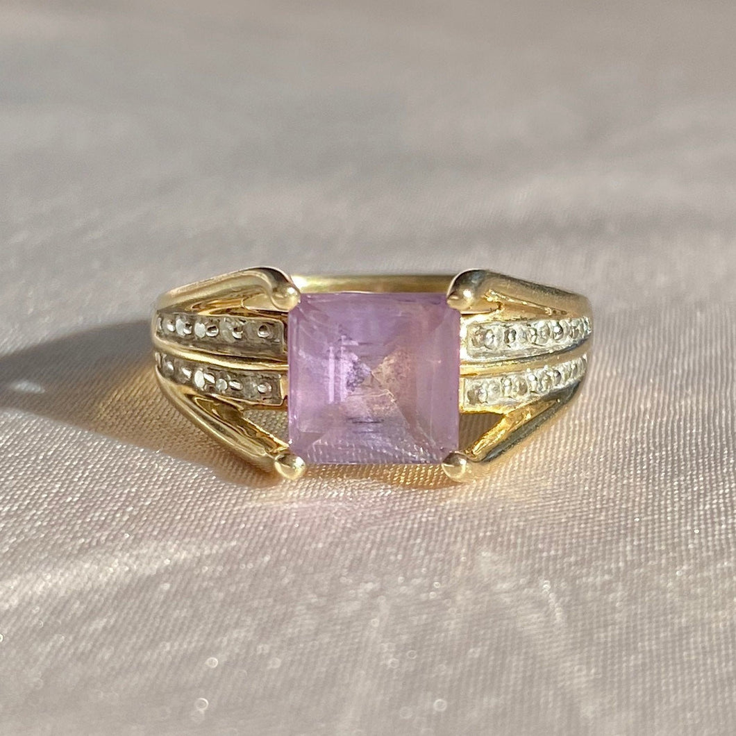 Vintage 9k Lilac Amethyst Diamond Raised Ring
