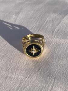 Vintage 10k Onyx Starburst Signet Ring 1940s
