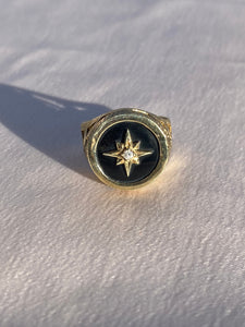 Vintage 10k Onyx Starburst Signet Ring 1940s