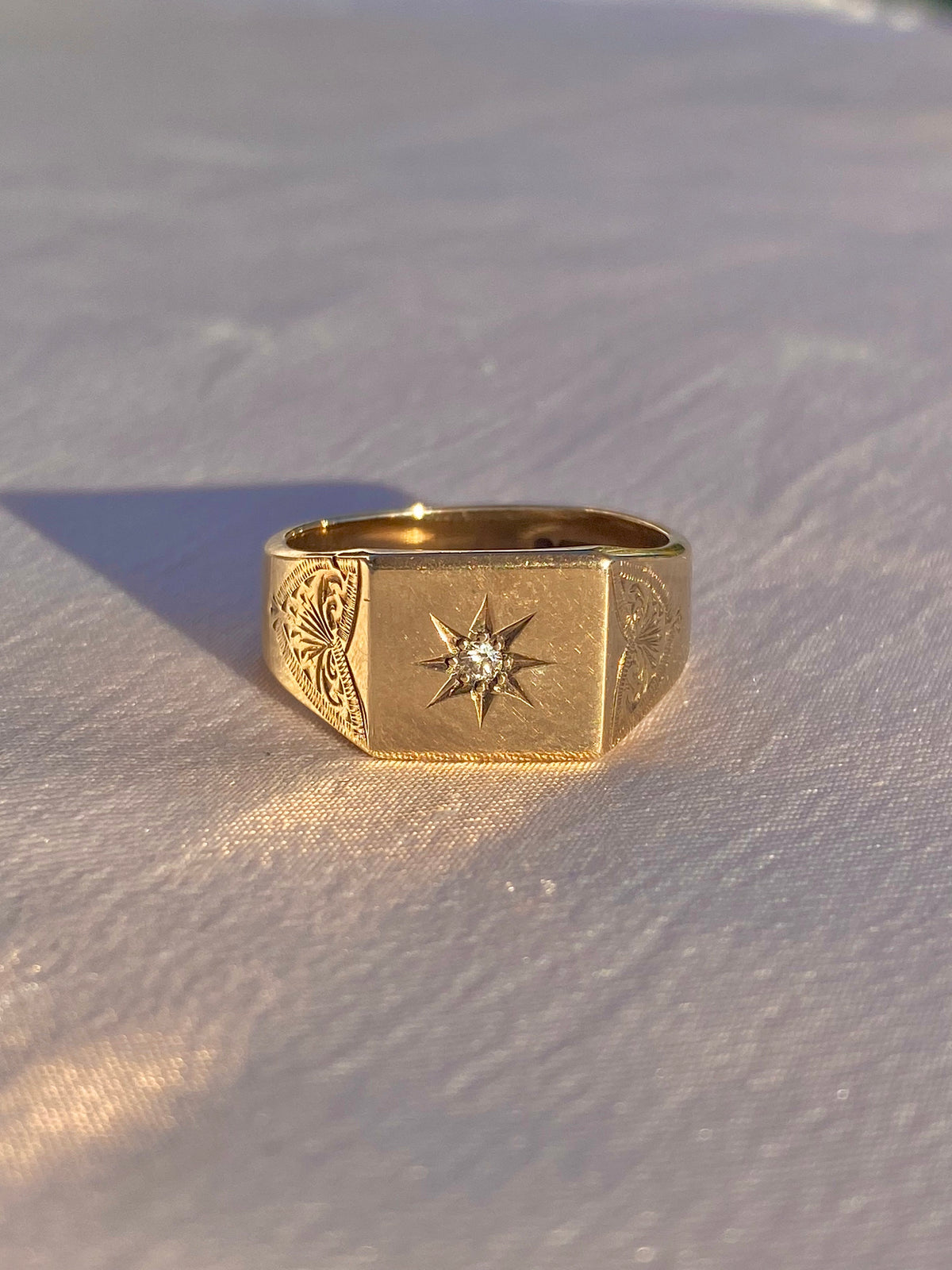 Vintage 9k Solitaire Gypsy Signet Ring 1960 ’December 5, 1961’