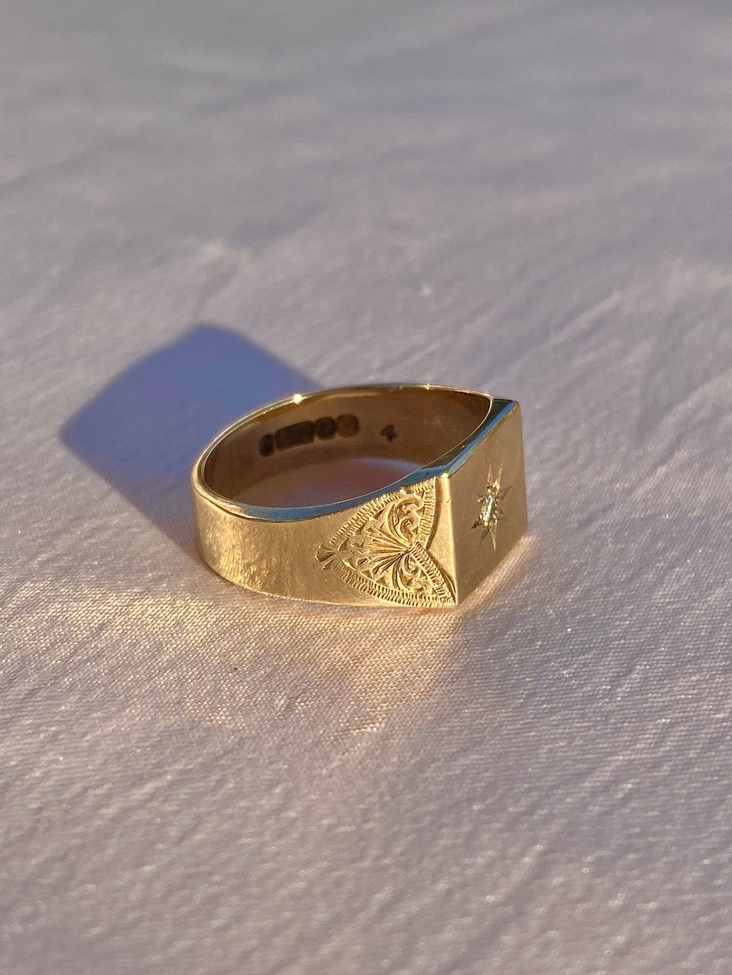 Vintage 9k Solitaire Gypsy Signet Ring 1960 ’December 5, 1961’