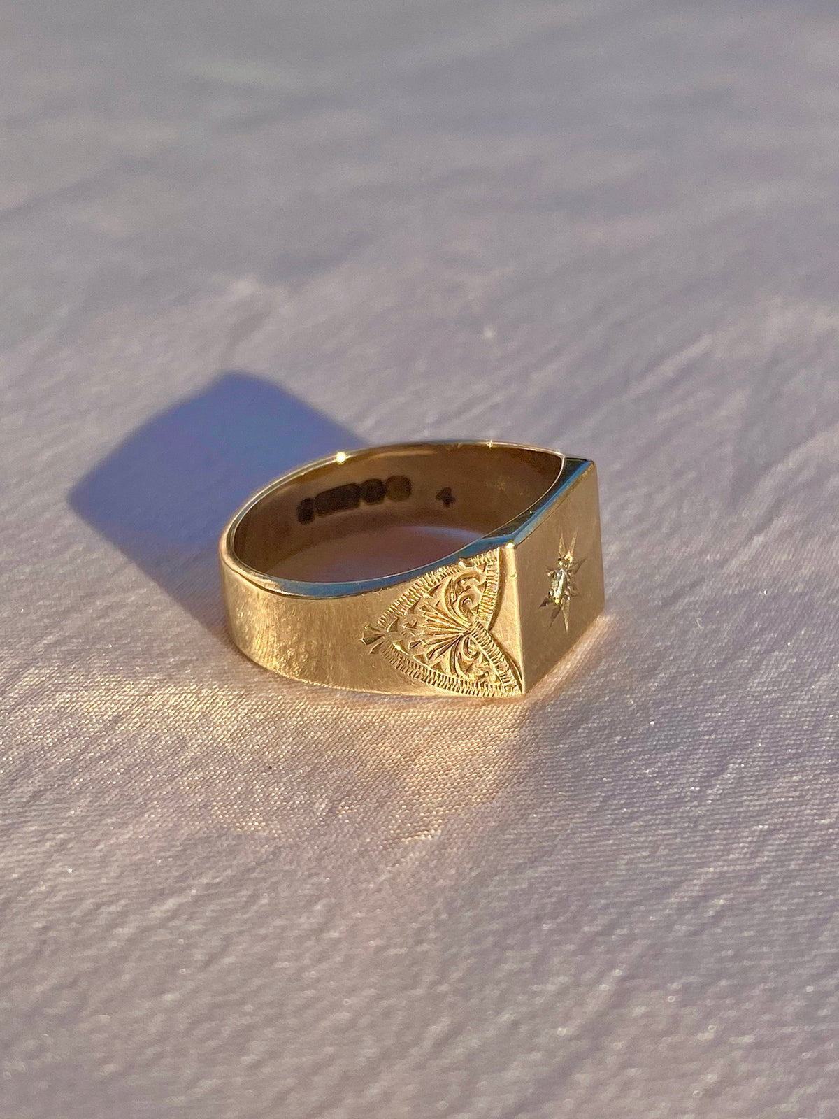 Vintage 9k Solitaire Gypsy Signet Ring 1960 ’December 5, 1961’