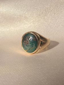 Antique 9k Intaglio Crest Bloodstone Signet Ring