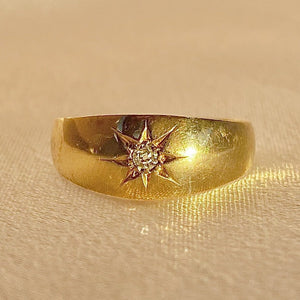 Antique 18k Diamond Solitaire Gypsy Ring 1890s