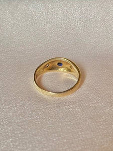 Vintage 9k Sapphire Diamond Gypsy Ring 1977