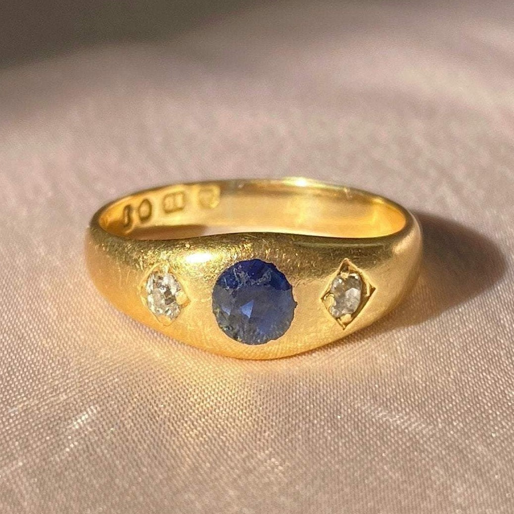 Antique 18k Sapphire Diamond Gypsy Ring 1884