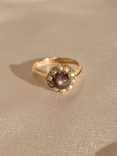 Load image into Gallery viewer, Antique 9k Indian Star Sapphire Pearl Cluster Ring
