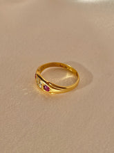 Load image into Gallery viewer, Antique 18k Diamond Ruby Gypsy Boat Ring 1899
