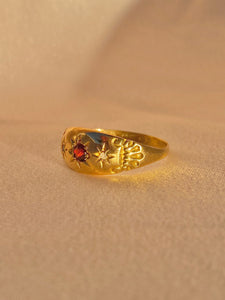 Antique 18k Garnet Diamond Gypsy Ring 1916