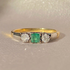 Antique 18k Emerald Diamond Art Deco Ring