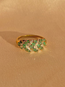 Vintage 9k Chevron Emerald Diamond Bombe Ring