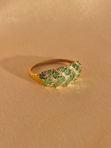 Vintage 9k Chevron Emerald Diamond Bombe Ring