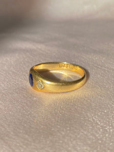 Antique 18k Sapphire Diamond Gypsy Ring 1884
