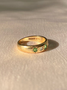Vintage 9k Emerald Diamond Eternity Gypsy Ring