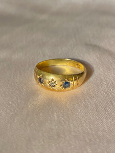 Antique 18k Sapphire Diamond Gypsy Ring 1892