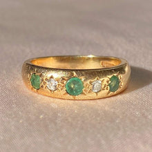 Load image into Gallery viewer, Vintage 9k Emerald Diamond Eternity Gypsy Ring

