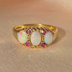 Vintage 9k Opal Ruby Boat Ring