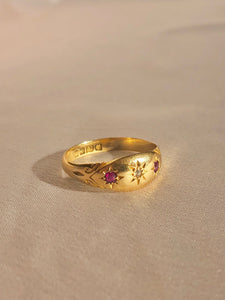 Antique 18k Ruby Diamond Gypsy Starburst Trilogy Ring 1910