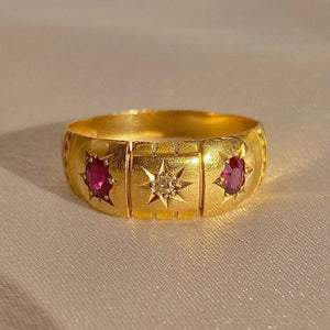 Antique 18k Gypsy Ruby Diamond Ring 1902