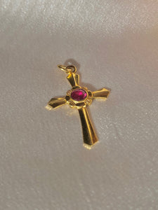 Vintage 9k Ruby Flower Cross Pendant 1986