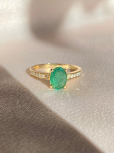 Vintage 14k Emerald Diamond Engagement Ring
