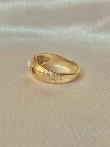 Vintage 9k Opal Garnet Filigree Starburst Ring 1979