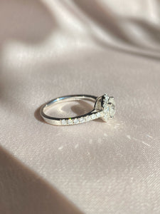 Vintage 14k White Gold Diamond Halo Cluster Engagement Ring 1.11ctw