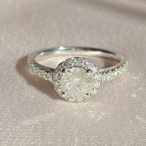 Vintage 14k White Gold Diamond Halo Cluster Engagement Ring 1.11ctw