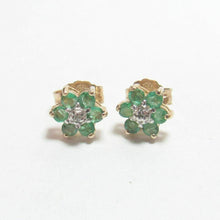 Load image into Gallery viewer, Vintage 10k Emerald Diamond Cluster Stud Earrings

