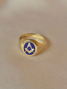 Vintage 9k Lapis Lazuli Freemason Signet Ring 1940s