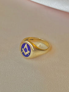 Vintage 9k Lapis Lazuli Freemason Signet Ring 1940s