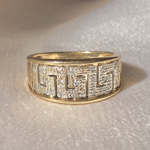 Vintage 9k Diamond Greek Key Ring