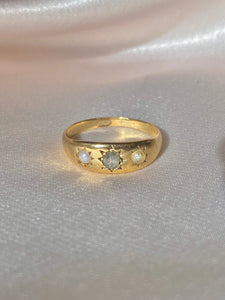Antique 18k Pearl + Rose Cut Diamond Gypsy Ring 1900s