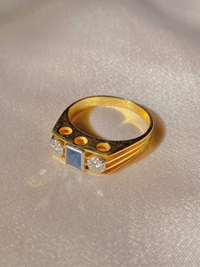 Vintage 18k Diamond Sapphire A Jour Ring 1993